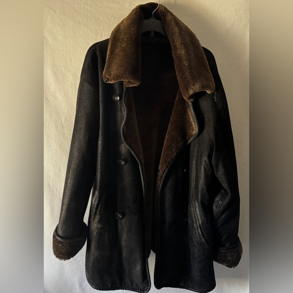 Charles Klein Size Medium Black Suede Brown Faux Fur Reversible Buttoned Jacket - Picture 2 of 16